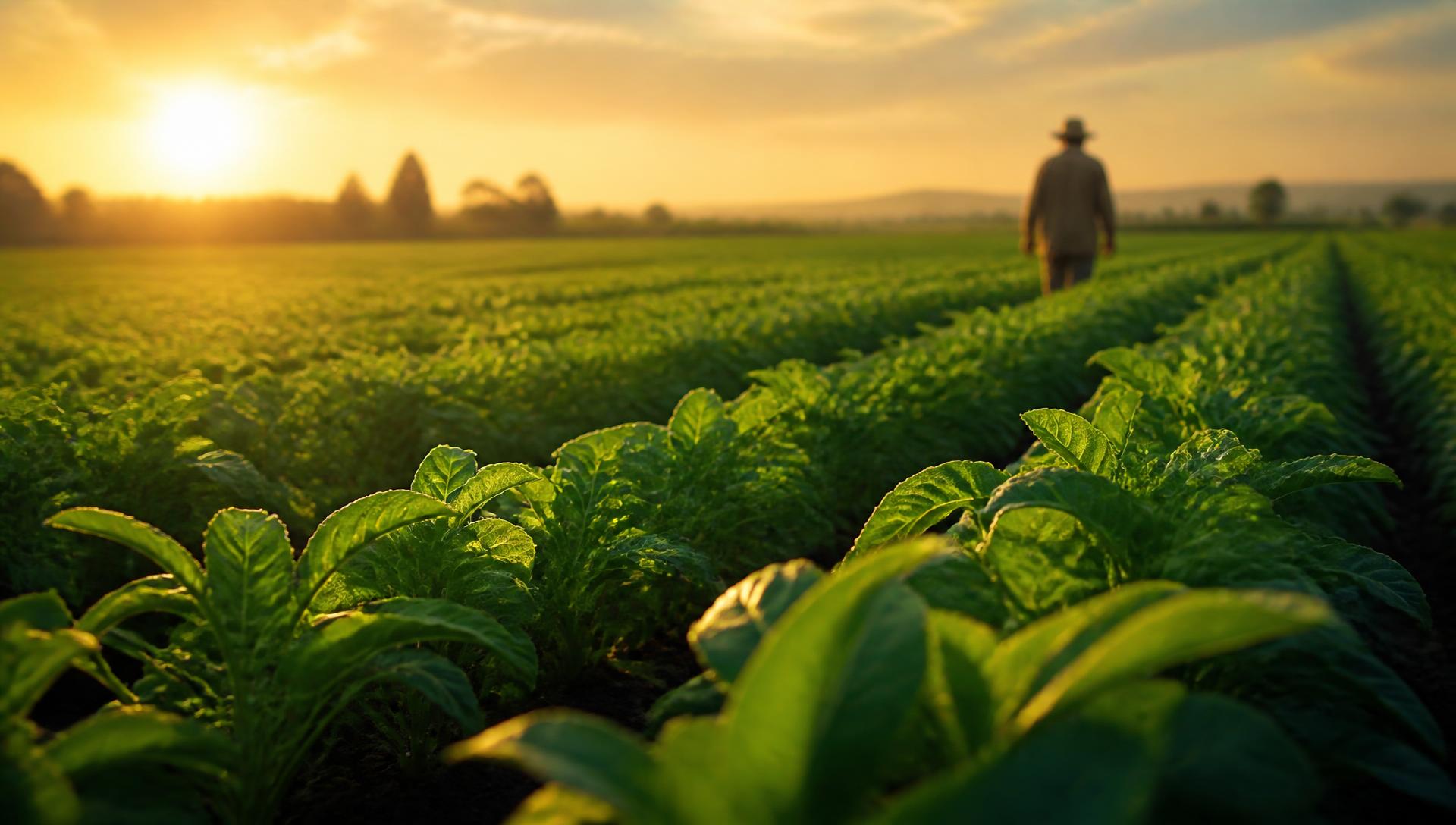 Healthy crop field at sunrise